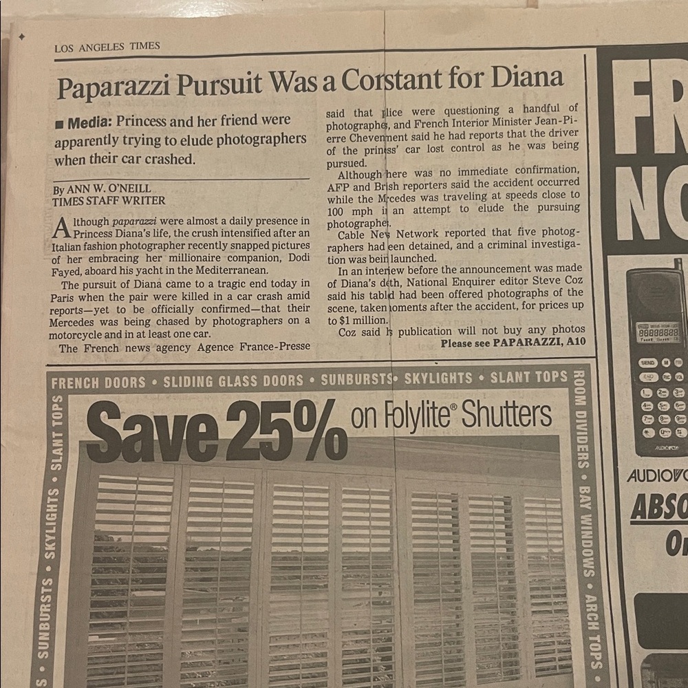 Princess Diana: Section A, Sunday Final Edition, Los Angeles Times 09/31/97 - Picture 3 of 6